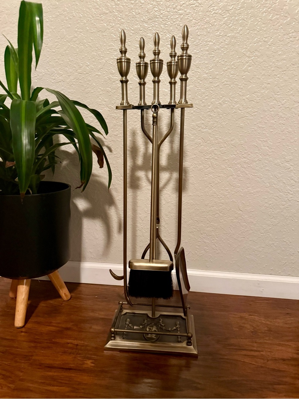 Antique Fireplace Tools Set Lady Barbola Swag Ribbon Victorian Metal Vtg